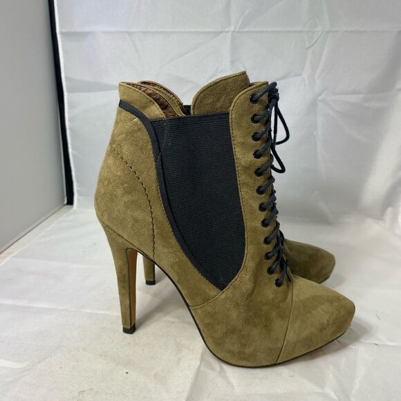 Sam Edelman Green Suede Black Closed Toe Lace Up Bootie Stiletto Heel Shoe 6 - Picture 2 of 8